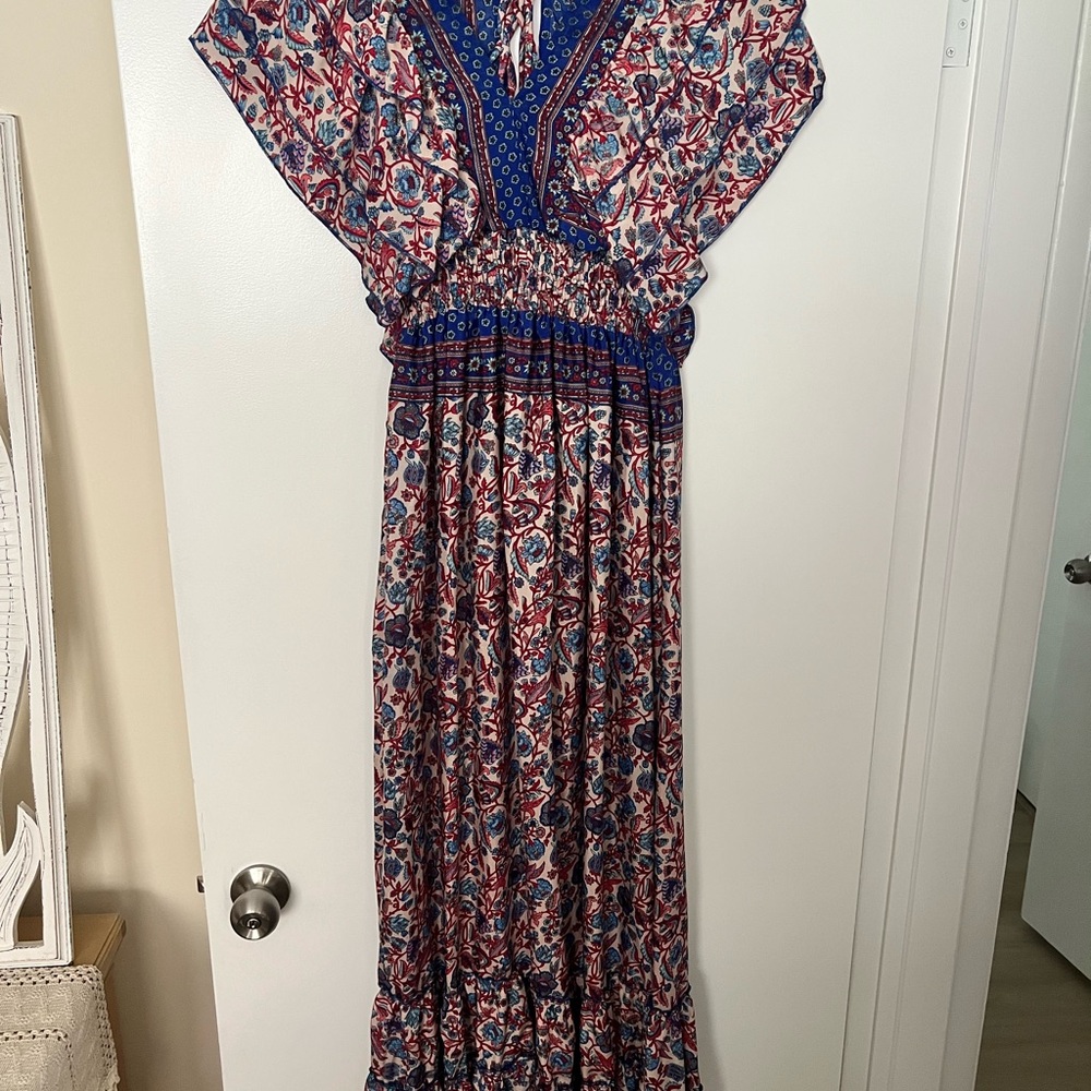 Floral Maxi Dress with Blue Accents